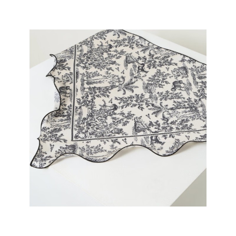 Hazzys (대구신세계)25SS뜨왈드주이 Toile de Jouy 네이비 삼각링 러플 실크 스카프(링포함)