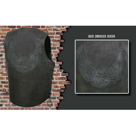 EVENT LEATHER ELM3905 Men's 'Mayhem' 100% Genuine Motorcycle Leather Vest | Biker Vests with Embossed Skull & Wing - 2X-Large