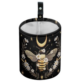 DELORIGIN Bee Daisy Car Trash Can Flower Moon Waterproof Car Garbage Can Car Seat Back Hanging Trash Bag Portable Camping Garbage Bin Storage Bag Collapsible Trash Container for Car (5.9" W,7.2" H)