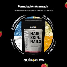 Glow | Hair Skin & Nails | Gomitas con ?cido Hialur?nico, Biotina, Ceramidas y Antioxidantes para Piel, Cabello y U?as | Veganas, Sin Az?car, Endulzad