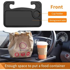 Car Steering Wheel Desk | Food Table for Car | Steering Wheel Tray for Constant Travelers, Fits Most Vehicles Steering Wheels (Black)