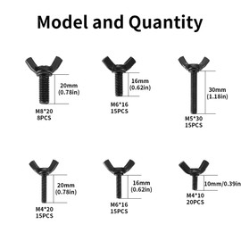 Wing Nuts Assortment Kit, Stainless Steel Wingnuts, Butterfly Nuts Wing Nut Sets for DIY Tools, Electronic Devices Hardware (88 Black)