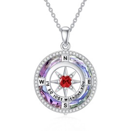 TOUPOP Valentines Day Gifts for Her I'd be Lost without You Compass Necklace Sterling Silver January Birthstone Garnet Jewelry for Women Anniversary Birthday Gifts for Wife, Girlfriend