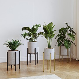 Rioneta Adjustable Metal Plant Stand Indoor, Fits 8-14 Inch Pots, Mid Century Modern Gold Planter Holder,2 Heights, Heavy Duty 160 lb, Indoor Outdoor Corner Floor Pot Stand, Golden