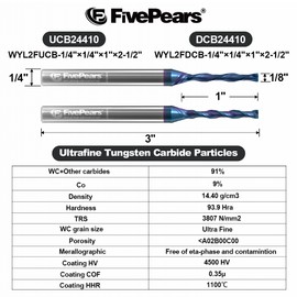 FivePears Up Cut and Down Cut Spiral Router Bit 1/4 inch Shank Set with Extreme Life Coated, 1/8" Cutting Diameter, 1" Cutting Length, CNC Carbide End Mill for Wood Carving Engraving Grinding Grooving