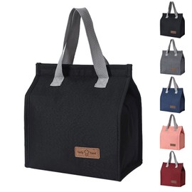 Sizkii Reusable Lunch Bag, Portable Insulated Leakproof Lunchbox Bag, Lunch Box Tote Bag Food Storage Containers Cooler Bag Bento Box Picnic Lunch Bag for Work/School/Travel/Picnic (Black)