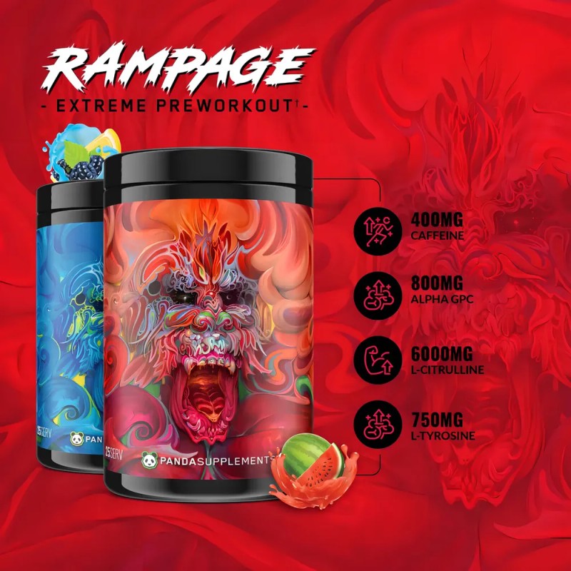 Pre Entreno Panda Supplements Rampage 50 Servicios Sabor Blue Venom