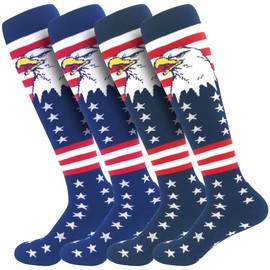 BUENWAZ American Flag Football Socks Men's Athletic Knee High Socks Over the Calf Baseball Socks 2 Pairs Eagle Sport Sock