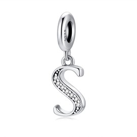 TIZU Women's Letter Charm 925 Sterling Silver, Ladies Charm Pendant Letter A-Z, Compatible with European Bracelets and Necklace, Bead Charms Jewellery Gifts for Women Girls, Cubic Zirconia