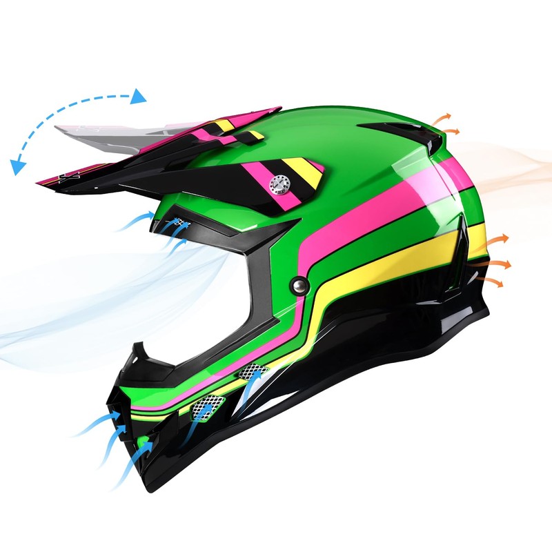 GLX GX623 Youth ATV/Dirt Bike Helmet Combo - Retro Green,