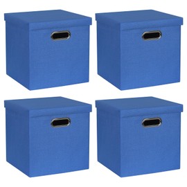 ArcaGuru Storage Bins with Lids, Collapsible Linen Fabric Boxes Organizer Containers with Lid Foldable Storage Box Basket for Closet, Shelves, Home, Office, 11 x 11 x 11.4 Inch, 4 Pack, Dark Blue