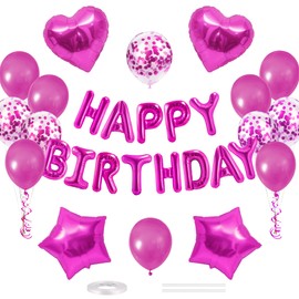 CANREVEL Happy Birthday Balloons Banner 16 Inch Mylar Foil Letters with Star & Heart Balloons Birthday Party Decorations for Men and Women - 30 Pcs Hot Pink