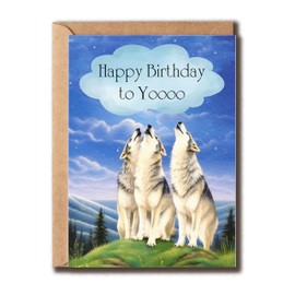 NTGifts Happy Birthday To Yooo Funny Card - Howling Wolf Birthday Card - Wolf Birthday Greeting Card - Birthday Keepsake For Him, White
