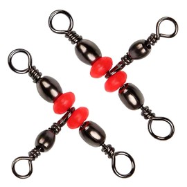 SILANON 3 Way T-Turn Barrel Swivels - 40pcs Brass Triple Swivel Cross Line 3 Way Fishing Connector with Red Beads for Freshwater & Saltwater, 20-100LB Test
