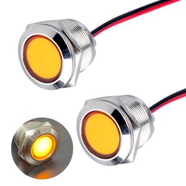 DMWD 2PCS 22mm Metal Indicator Light Mounting Hole 7/8", 110-220VAC 20mA Waterproof IP67 Single lamp LED Pilot Lamp Flat Head with 20cm/7.87in. Wire for Car Truck Boat(Yellow LED)