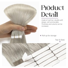 Lacer 22 Inch Tape In Hair Extensions Silver Grey Straight Hair Extensions Tape In Real Human Hair Invisible 20Pcs Pu Skin Weft 50Grams