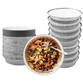 55 Pack - 7 Inch Round Aluminum Pans, with Cardboard Lids. Round Tins for Baking and Food Transport. Round Foil Pans. Tins Perfect for Quiche, Nachos, Pie and Pastries by Spare Essentials
