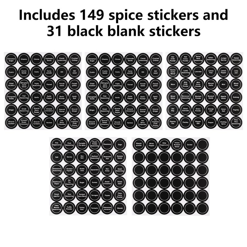 Black Spice Jar Labels Removable Spice Labels Stickers for Kitchen