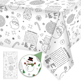 1 Pack Christmas Tablecloth Christmas Activity Paper Tablecloth Santa Claus Snowman Gnome Color-in Paper Disposable Tablecover for Kids Christmas Winter Holiday Birthday Party Decoration 54X108 Inch