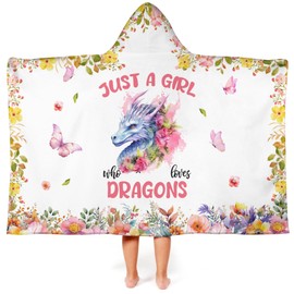 Caiibaoob Dragon Hooded Bath Towels for Girls,Soft Cotton Swimming Shower Beach Blanket (Dragon)