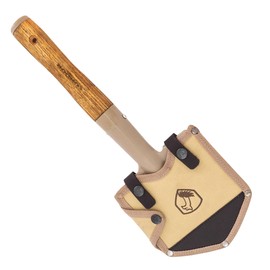 Condor Tool & Knife Condor Camping Shovel | 1045 High Carbon Steel Folding Shovel with a Burnt Hickory Handle | Survival Shovel with Canvas Molle Compatible Sheath | 1.8mm Thick | 4.26in Blade| 23.2oz