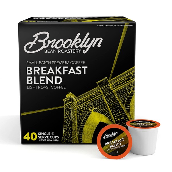 Brooklyn Beans Breakfast Blend Gourmet Coffee Pods, Compatible with 2.0 Keurig K Cup Brewers, 40 Count