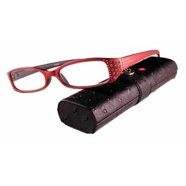 Calabria 834 Dazzle Reading Glasses +2.25 Sunset Red Women Rhinestone Crystal Bling Single Power Readers Stylish Hard Case