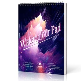JQZONGO Watercolour Paper A4, 30 Sheets, White Drawing Pad with Spiral Binding as Ring Binder, Watercolour Pad, Colouring Pad, Watercolour Hand Lettering Paper for Students, Beginners (Purple)