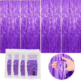 4 Pack Purple Foil Fringe Backdrop, Party Streamers Curtain, 3.3ft x 6.6ft Shiny Tinsel Curtains for Party, Theme Party, Birthday, Wedding, Graduation, Christmas.