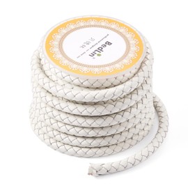 PandaHall 3.5M 6mm Round Genuine Leather Braided Cord for DIY Bracelet Necklace Jewelry Making (White)