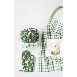 Creative Co-Op Cotton Slub Printed Children's Apron, Chef Hat, and Hot Mitt