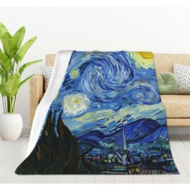 HGOD DESIGNS Van Gogh Classic Arts Starry Night Flannel Fleece Bed Blanket Throw Blanket Lightweight Cozy Plush Blanket for Bedroom Living Rooms Sofa Couch 100x130cm