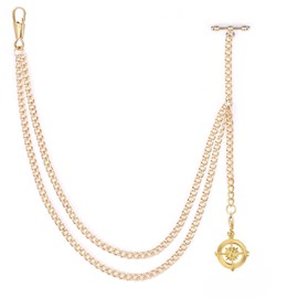 oyeaho Pocket Watch Chain Single Albert Chain with T Bar & Lobster Clasps Gold