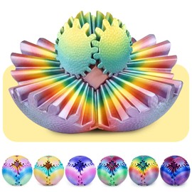 Gear Ball Fidget Toy for Children Adults 3D Printed Stress Relief Gear Ball Office Christmas Easter Gifts Birthday Gifts Sensory Toy (Sunset, 8 cm)
