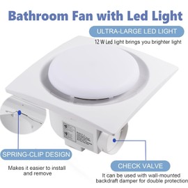 Nalle Ventilation Fans Bathroom Exhaust Fan with Light 9.6 inch Panel 6000K 12W Round LED 90 CFM 1.0 Sones 4 Inch Duct,110V Ceiling Mount Exhaust Fan for Shower,Bathroom,Office,Home(YFL-200)