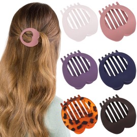 6 PCS Flat Claw Clips for Women, Curved Design, French Flat Hair Clips Comfortable Curved for Lying Driving (Heart matte + glossy)