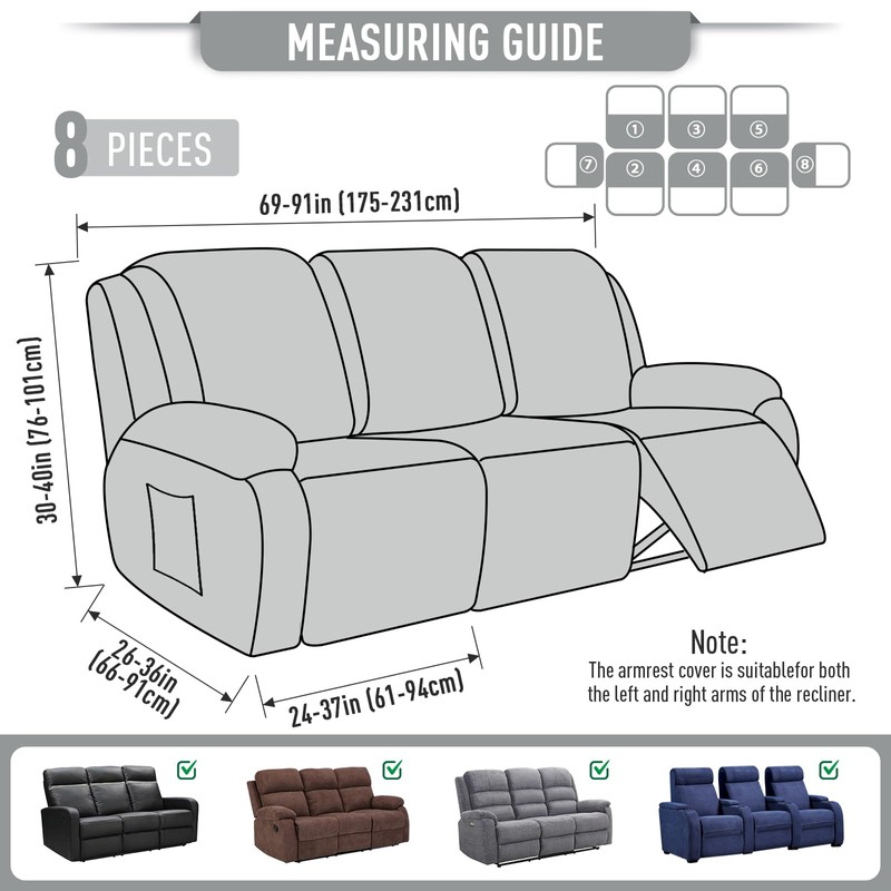 TAOCOCO Recliner Sofa Covers 8-Pieces Stretch Large Couch Covers for