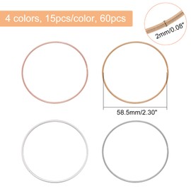 BENECREAT - 60 pulseras de cuerda de guitarra de 4 colores de 2-1/4 pulgadas, pulsera de alambre de acero flexible de oro rosa y platino, Acero inoxidable Plata Platino, No es una piedra preciosa