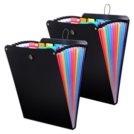 2 Pcs Expanding File Folder, 13 Pockets Vertical File Folder Accordion File Organizer, A4 Letter Size Paper Document Receipt Organizer Accordion Filing Folder for Classroom, Home, Office and Travel