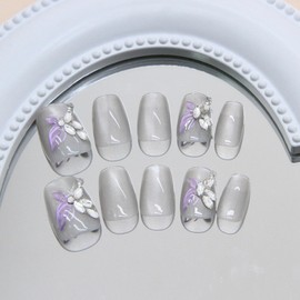 Grey Cat Eye Press on Nails Short Square with Butterfly Charms, Gel Nails Press ons SXVME Sculpting 3D Handmade Fake Nails, Butterfly Acrylic Nails Natural Glue on Nails Extra Short False Nails 30Pcs