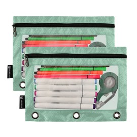 Gredecor Binder Pencil Pouch 3 Ring Sage Green Zipper Pencil Pouches Case 2 Pack Clear Binder Organizer for School Office