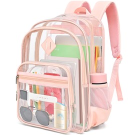 Beaulyn Clear Backpack Heavy Duty,PVC Clear Bookbag for School College,See Through Backpack for Work Festival Security Travel
