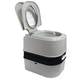HTTMT- Gray 24L Advanced Portable Toilet Flush Camping Travel Outdoor Picnic Piston Pump Commode [P/N: ET-TOILET002-24L]
