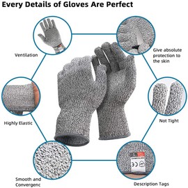 Cut Resistant Gloves - Grade 5 Food Grade HPPE Material, Cut and Impact Resistant, Safety Gloves for Kitchen, Butchering, Woodworking, and Metalworking