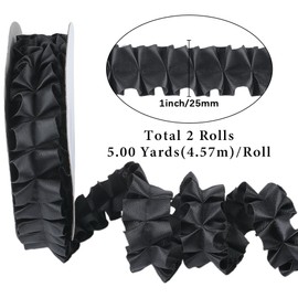 CABODYALS 9.14M 25mm Black Satin Ruffle Trim Double Sided Pleated Ribbon Vintage Gathered Ruffled Edge Fabric Wide Applique Lace Trimming for Sewing Making Craft Party Birthday Dress Cloth Decor Diy
