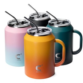 50oz Large Insulated Tumbler with Handle and Straw,Handy Stainless Steel Bottles with 2-in-1 Lid,Sturdy Containers Suitable for Outdoor and Office - Color: Sunset Yellow