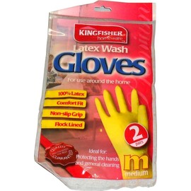 Kingfisher 2 Pairs of Household Latex Rubber Gloves - Med