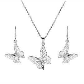 Monarch Butterfly .925 Sterling Silver Necklace Earrings Set