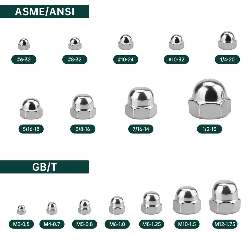 1/2-13 Acorn Hex Cap Nuts (10 pcs), 304 Stainless Steel