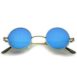 zeroUV - Retro Round Sunglasses for Men Women with Color Mirrored Lens Glasses (Gold/Blue)
